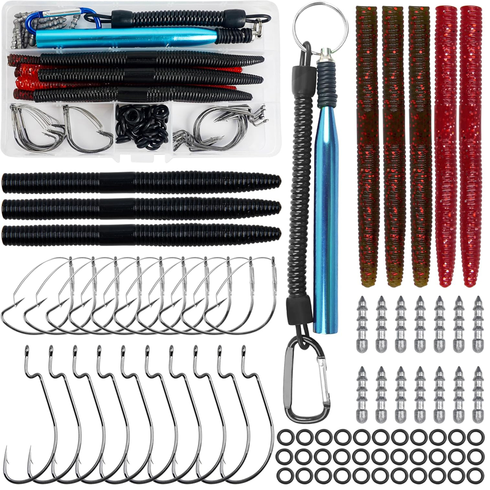 Fishing Equipment Shop - 94pcs Bass Fishing Lures Wacky Rig